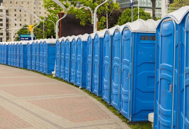 a line of portable restrooms set up for a wedding or special event, ensuring guests have access to comfortable and clean facilities throughout the duration of the celebration in Fort Lauderdale, FL